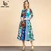 Летняя мода взлетно-посадочная полоса дизайнер элегантное праздничное платье женщин с длинным рукавом в горошек цветочные принты старинные MIDI 210522