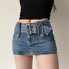 Womengaga szeroki pasek dżinsowy dla kobiet Koreańskie seksowne krótkie spódnice kieszeń wysokiej talii boho safari styl lu2n 220221