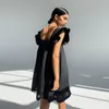 Летний повседневный квадратный воротник Бабочка рукава Сладкое платье Женщины Без спинки Высокие талии Свободное белье Сплошное мини-платье Vestidos 210521