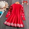 Xmas Barn Höst Vinter Toddler Baby Girls Crochet Christmas Xmas Deer Sweater Knit Dress + Hairband Outfits Conjuntos de Menina G1026