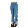 Bonnie Forest Fashion High Waist Caged Jeans (Medium) Summer Womens Fringed Denim Pants Skinny Jeans Trousers Party Club Wears Q0801