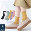 5 Para Happy Funny Skarpetki Moda Cute Sweets Princess Ruffle Woman Socks College Solid Color Krótkie skarpetki Zestaw Cute Sweets 210720