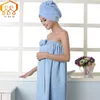Towel Women Bath Microfiber Fabric Beach Soft Wrap Skirt Dry Hair Cap Set Super Absorbent Home For room 210728
