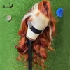 Long Honey Blonde Lace Frontal Human Hair Wig Ombre Ginger Orange Full Front Highlight 28 30 Inch Synthetic Deep Wave Wigs