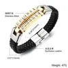 Tennis Black Leather Bracelet Men Charm Bangle Stainless Steel Fashion Jewelry Rock Chunky Men039s Bracelets5404062