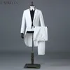 Mens White Elegant Wedding Groom 4 Piece Tuxedo Suits (Jacket+Pants+Blet+Tie) Brand Slim Conductor Magician Show Terno Masculino 210522