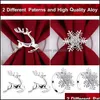 Table Decoration Aessories Kitchen, Dining Bar Home & Gardenpieces Christmas Napkin Rings Set, 6 Elk And Rhinestone Snowflake For Wedding Su