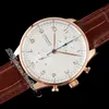 AZF IW3711611 A69355 Automatyczny Chronograph Mens Watch Rose Gold Silver Dial Markery Numer szampana Brązowy Skórzany Pasek Stopwatch Super Edition Puretime G7