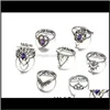 Oparte biżuterię fioletowe kryształowe puste kwiaty pierścienie palec midi Zestaw 7pc w stylu mieszanki zabytkowe sier knuckle moda pierścień układu haldway Fine