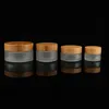 Frosted Glass Cosmetische Jars Hand / Face / Body Cream Flessen Reismaat 20G 30G 50G 100G met natuurlijke Bamboe Cap PP Binnenkap