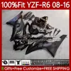 Matowy Czarny Wtrysk Mold Bodys dla Yamaha YZF-R6 YZF R6 R 6 600YZF600 2008-2016 Nadwozie 99NO.156 600CC YZFR6 08 2009 2000 2011 2012 YZF-600 13 14 15 16 OEM Fairing