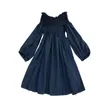 Spring and Summer One-line Collar Off-shoulder High-waisted A-line Temperament Solid Color Puff Sleeve Dress 210507