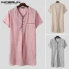 Men's Sleepwear Incerun Mens Algodão Lazer listrado Casa caseira de verão curto V camisola de pescoço de pescoço Breatível Camisas Night Sirts S-5xl