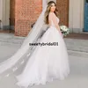 Mütevazı Dantel Gelinlik V Boyun Yaz Plaj Gelinlikler Yumuşak Tül Backless Ruhsal Robe Mariage