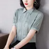 Koreanische Frauen Hemd Seidenblusen für Kurzarm Hollow Out S Weibliche Top Spitze Pullover Bluse Übergroße Frau OL 210604