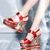 Women Genuine Leather Platform Wedges High Heel Gladiator Sandals Lady Back Strap Open Toe Summer Wedding Party Pumps Shoes