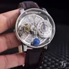 Polshorloges Quartz Silver Men's Watch Runway European Designer Blue Leather Tourbillion Sapphire Ball Glass Diamond