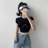Summer skinny hooded short sleeve top women's open navel fashion street sports T-shirt contrast black 210604