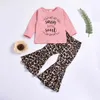 6m-3y höst våren toddler barn baby tjejer kläder set brev långärmad toppar flare byxor leopard byxor outfits 210515