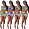 Mulheres Sexy 2 Piece Set Sem Mangas Tanque Top + Mini Shorts Sports Tracksuits Vestuário de Verão Clubwear Imprimir Jogger Terno 4 Cores