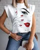 Sexy femmes été T-shirt col montant lèvres imprimé hauts t-shirts sans manches dames acétate taille blouses femmes femme vêtements