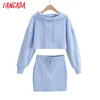 Kvinnor Tracksuit Oversized Crop Cotton Suit 2 Pieces Set Hood Hoodies Sweatshirt Skirt Passar 4p23 210416