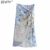 Zevity Women Vintage Cloth Patchwork Floral Print Knotted Sarong Skirt Faldas Mujer Female Side Zipper Chic Slim Vestidos QUN793 210730