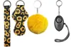 7 Färger Fashion Defense Keychains Set Pompom Alarm Keychain Lipstick Holder and Admband för kvinnliga män självförsvar Keyring