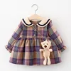 Cute Baby Girls Princess Dress Spring Autumn Girl Long Sleeve Plaid Dresses With Little Bear Kids Casual Skirts Children Clothes