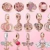 925 Sterling Silver Flamingo Leaf Rose Flower Charm CZ Luxury Beads Fit Pandora Bracelet For Women 925 Jewelry Gift