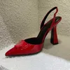 Designer-Damensandalen, Partymode, 100 % Leder, Tanzschuh, neue sexy Absätze, Super 9,5 cm, Damenhochzeit, spitzer Zehenbereich, Metall, Damenkopf, High-Heel-Kleid, Damenpumps, große Größe 35–42