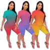 Wholesale Womens Gradient Tracksuits Sportswear two Pieces Set Summer Women Clothes Short Sleeve Shorts Outfits Top Ladies Pants Suits 2021 Type Selling klw6545