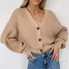 Knitted Cardigan damski sweter Moda z długim rękawem Luźna Jesień Kurtka Płaszcz Gruba V-Neck Oversized Bluzka Top T-shirt 211103