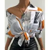 Женская цифровая печать блузки мода Trend Trend Casual ClothDord Bandage COP Tops Designer Famale Spring с длинным рукавом свободные шифоновые рубашки