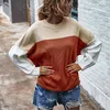 캐주얼 패치 워크 니트 풀오버 여성 스웨터 디자인 가을 겨울 패션 O 넥 스웨터 여성 풀오버 니트 210514