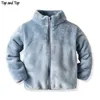 Top e Outono Inverno Bebê Bonito Crianças Meninos Meninas Fannel Jaqueta Casaco Criança Zíper Pelúcia Casual Outerwear Snowsuit Bebes 211011