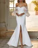 Sexy Split Mermaid Wedding Dresses Off Shoulder Puffy long Sleeves Satin Tulle bohemian country Bridal Gown Vestidos De Novia