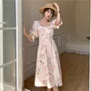 Vintage Style français femmes robes nouveau demi manches carré Colar rétro imprimé fleuri robe d'été filles Femme Vestidos 210331