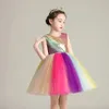 Summer Girl Rainbow Lentejuelas Tutu Vestido Colorido s Ropa Sin Espalda Sin Mangas Tul Fiesta de Cumpleaños 210515
