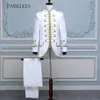 メンズ2ピースステージ衣装スーツブレザーロングゴールド刺繍ホワイトスーツ男性スリムフィットステージプロムウェディングシンガージャケットHomme x0909