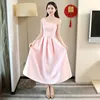 Ethnic Clothing Bridesmaid Mid Length Satin Evening Dress Sexy V-Neck Women Pleated Dresses Banquet Party Prom Gown Skirt Plus Size 3XL Vest