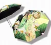 New Retro Style Tri-fold Automatic Rain Umbrella Female Students Black Coating UV Protection Umbrellas for Women