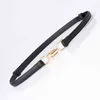 Adjustable PU Leather Ladies Dress Belts Skinny Thin Women Waist Belts Strap Gold Color Buckle Female Belts Pasek Damski G220301