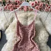 Korobov sommar ny mode sexig bodycon klänning kvinnor sequined design blinging v neck mini klänningar kvinnlig slin passform vestidos 210430