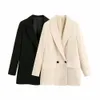 Sonbahar Ücretsiz Stil Çift Göğüslü Düğmeler Nedensel Blazer Erkek Arkadaşı Vintage Kadınlar Orta Uzun Elbise Ceket Moda Femme 210429