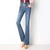 Donne a vita alta Piccola flare jeans moda sottile lungo styly per la primavera estiva Denim S a 5xl luce e blu scuro 210708