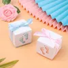 Geschenkpapier 10 Stück BluePink Kinderwagen Lasergeschnittene Hohlbevorzugungen Geschenke Süßigkeitskästen mit Band Dusche Hochzeit Partyzubehör