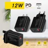 Höghastighet Snabb PD USB C -laddare EU US 12W Dual Ports Typ C Wall Chargers 2.4A Power Adapters för iPad iPhone 11 12 13 14 15 Pro Max Samsung Huawei B1