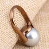 Wedding Rings Rose Gold Color Engagement For Women Jewelry Black Pearl Ring Stainless Steel