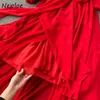 Neploe Red Temperament Long Dress Women High Waist Hip Long Slim Vestdidos Summer Bohemian Holiday Robe 210510